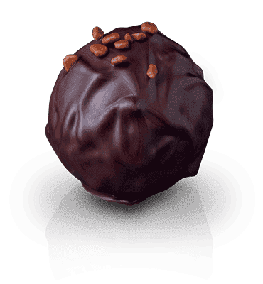 SCHOKOGRAPPA Piemonteser Grappa, angesetzt mit kräftigem Kakao prägt diese Dunkle Ganache.